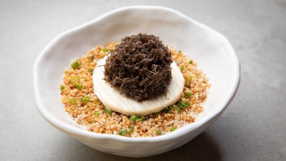 Seasonal chawanmushi (this version is capped with shaved truffles).