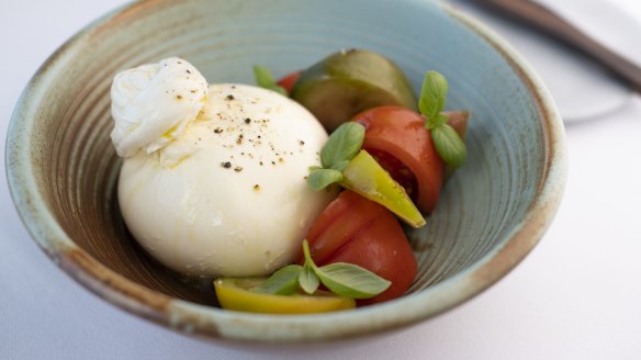 Burrata with heirloom tomatoes.