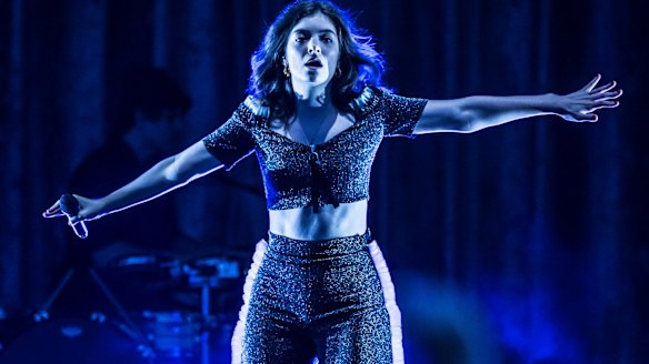 Kiwi singer Lorder, pictured performing at the Opera House forecourt last week, is nominated for album of the year.