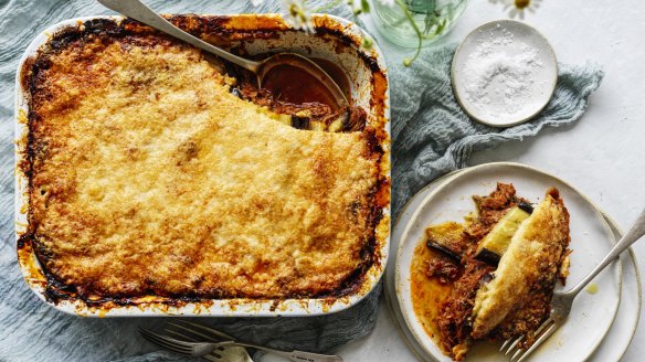 Moussaka with leftover shredded lamb.