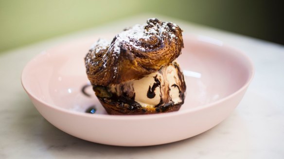 Kouign amann pastry with tiramisu gelato. 