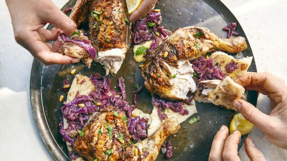 National dish of Palestine: Chicken musakhan (sumac-scented roast chicken).