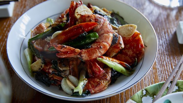 Hunan-style tiger prawns.