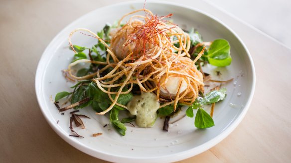 Labld's bird's nest is a delicate-looking dish that packs a big punch.  
