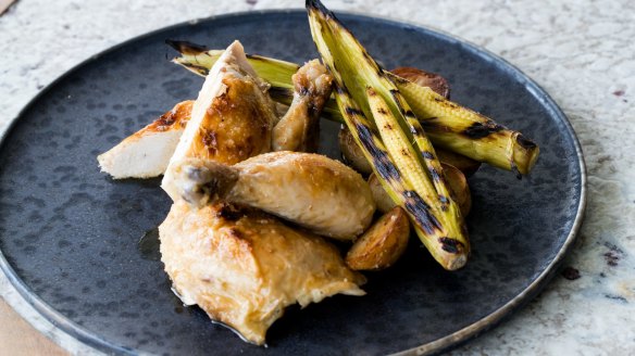 Go-to dish: Roast chicken with chicken fat potatoes and corn.
