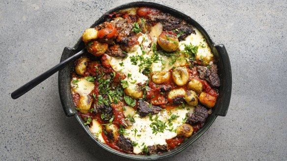 Pasta bake meets cheeseburger - with extra pickles.