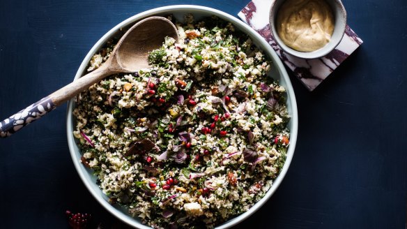 Raw cauliflower tabbouleh with smoked paprika aioli (top right).