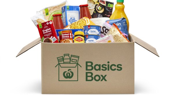 The Woolworths Basics Box, created to help provide essential products to vulnerable customers currently unable to visit stores.