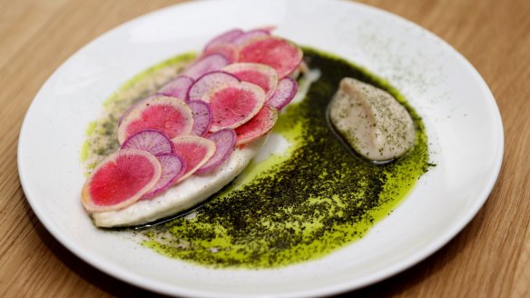 Snapper, seaweed butter and purple daikon.