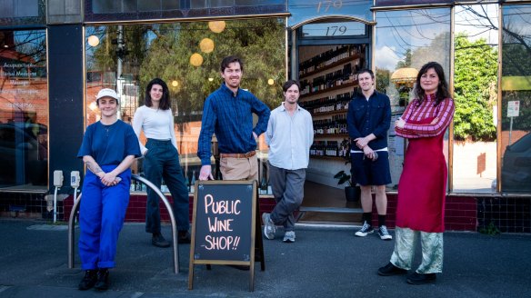 The Public Wine Shop team: Ali Currey-Voumard, Sarah Fitzsimmons, Campbell Burton, Sam Rogers, Simon Ball-Smith and Claudelle Savannah.