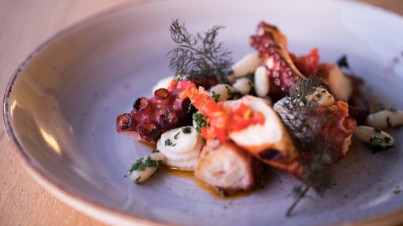 'Polpo' – charred, grilled octopus with white bean puree and 'nduja crumbs.