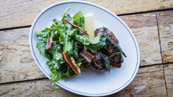 Grilled duck livers with pancetta, sage and balsamic.