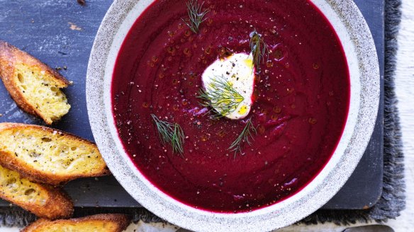 Borscht with buttered bread.