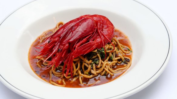 Go-to dish: Handmade noodles, scarlet prawns, XO and coriander.