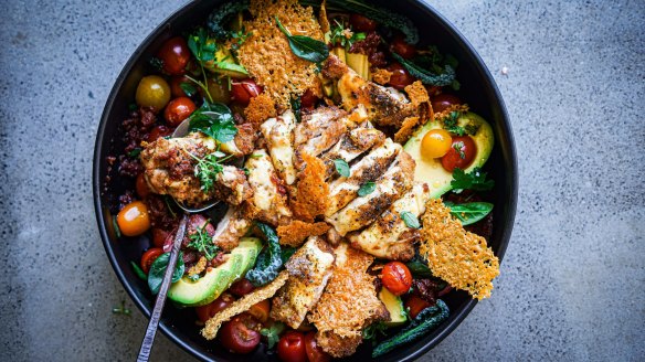 Chicken parma in salad form, with bonus parmesan crisps.