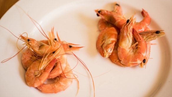 Farmers' market prawns (left) versus supermarket prawns. 