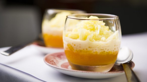 Mango pudding, pomelo, pineapple and coconut granita.