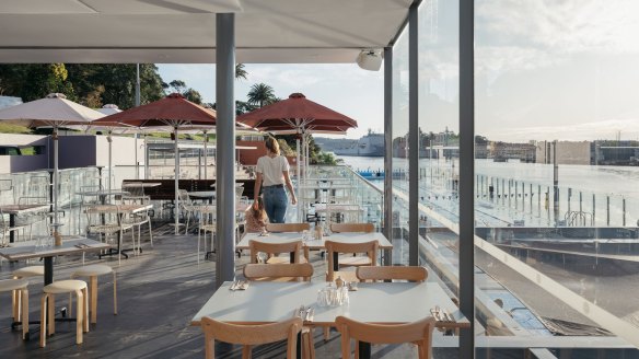 The cafe is perched above the saltwater lanes of Andrew Boy Charlton Swimming Pool.