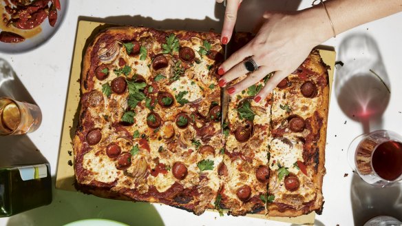 Alison Roman's grandma-style pepperoni pizza slab.