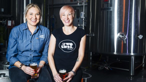 Danielle Allen, left and Jayne Lewis, co-founders of Two Birds Brewing in Melbourne.