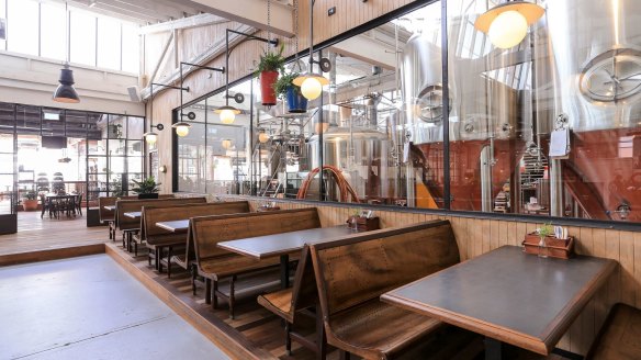 Tram seat booths at Stomping Ground.