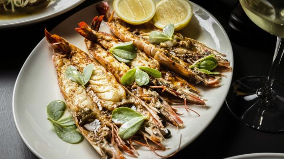 Go-to dish: Grilled Skull Island prawns with 'nduja and sea greens.