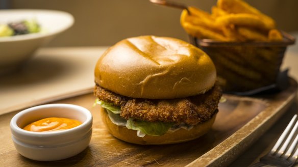 Ebi katsu (panko-crumbed prawn patty) burger.