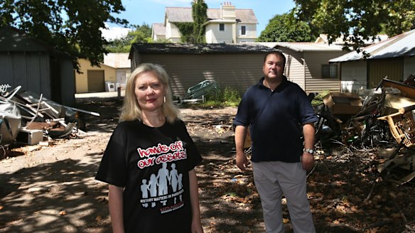 Local historian Terry Smith and activist Inara Molinari stand on the site planned for a six-storey apartment block.