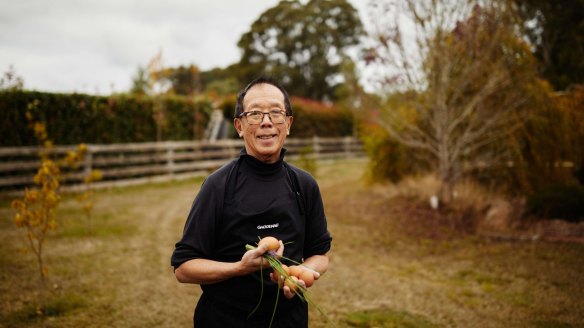 Tony Tan in the garden of his cooking school in Trentham, Victoria.