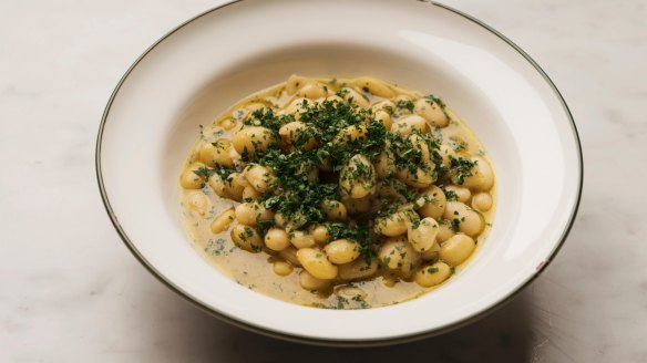 Herb-flecked white beans.