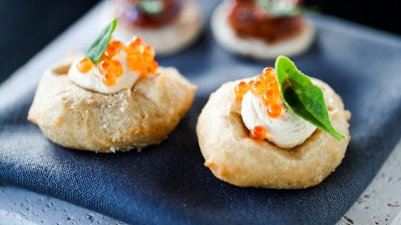 Little snacks of pizze fritte with a lush taramasalata at Osteria Il Coccia.