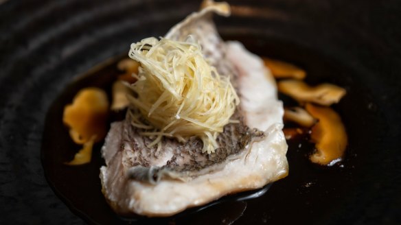 Steamed New Zealand red snapper with ginger and shimeji soy.
