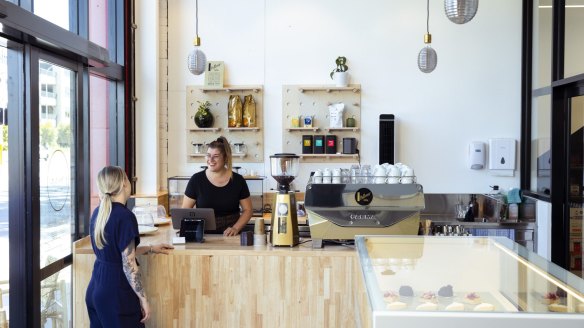 A small cafe at the front of Mia Dolci Italiani offers a glimpse into the production kitchen.