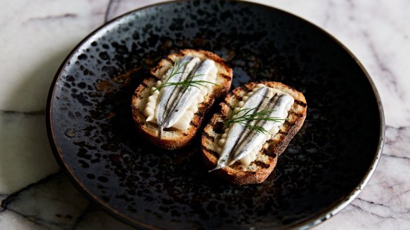 Anchovy crostini at Arms Length in Redfern. 