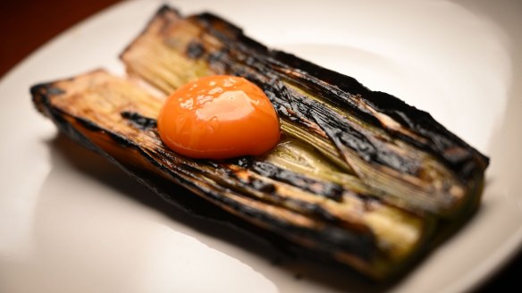 Go-to dish: Chargrilled leek with egg yolk.