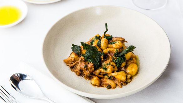 Otto Brisbane's potato gnocchi with braised rabbit and gremolata.