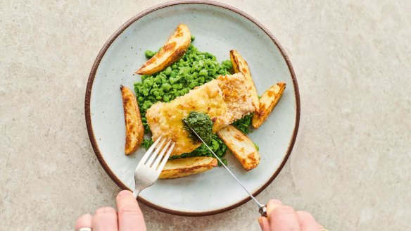 Cheat's fish and chips from Jamie Oliver.