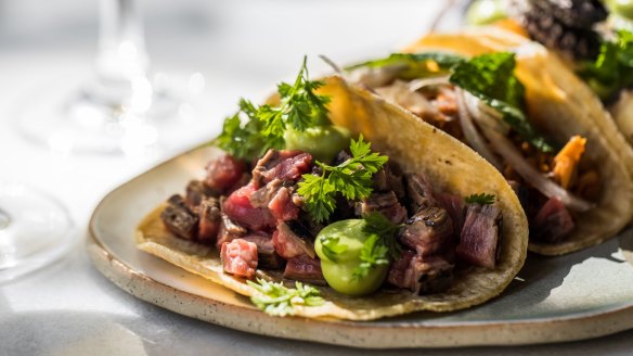 Carne asada taco (grilled steak with citrus-habanero sauce and avo mojo) at Casa Merida.