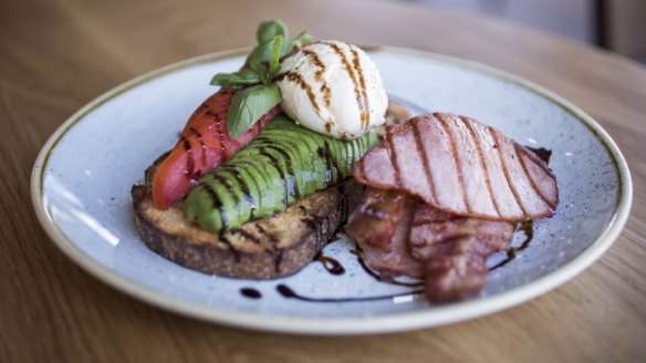 Avocado and vine-ripened tomato bruschetta.