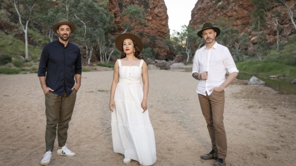 Judges Andy Allen, Melissa Leong and Jock Zonfrillo at Simpsons Gap.