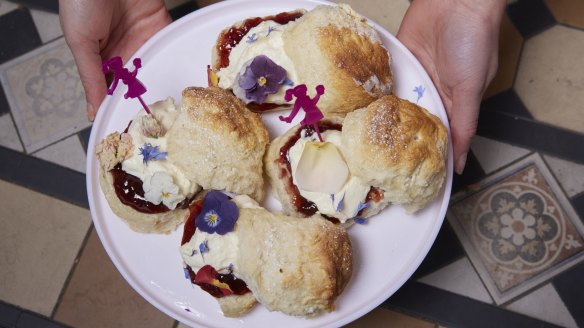 The Sunday Baker's old-fashioned scones served with chantilly cream and strawberry rose jam.