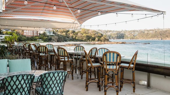 On a good day, diners can sit outside on the terrace overlooking the beach.