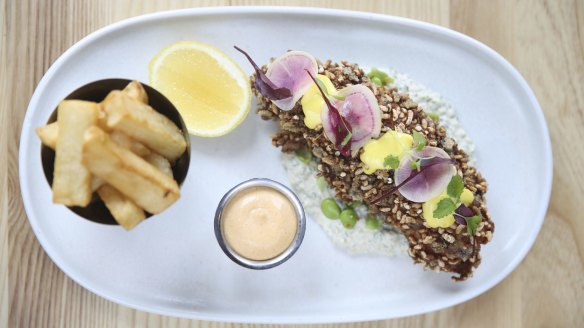 Fish and chips - NZ snapper with triple-cooked fries, rouille and tartare sauce.