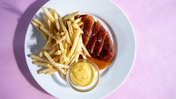 Rosy duck breast is perfectly bistro-appropriate, but then perfectly not a classic steak frites at Bistrot 916.