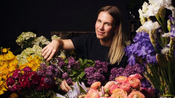 Hannah Coomber, head florist at Merivale, pictured in Paling Flowers, Sydney CBD.