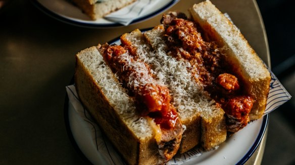 The Norfolk's meatball sandwich with pork sauce and parmesan.