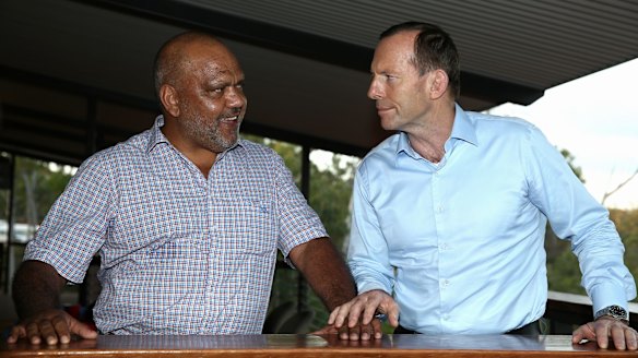 Prime Minister Tony Abbott with Noel Pearson, Chairman of the Cape York Group, during his visit to North East Arnhem Land last year.