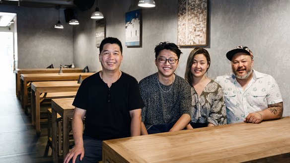 Chef Danny Zhai, owners Tim Zhao and Carly Jin and drinks consultant Quynh Nguyen.
