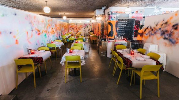 Venue-inside-a-venue: Spray-painted panels separate Bonnie's from the rest of Bondi Beach Public Bar.