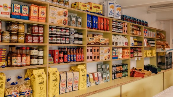 Mortadeli's shelves are stocked with local products and European imports.